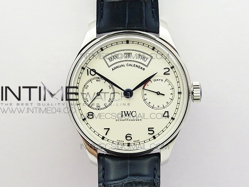 Portuguese Real PR Real Annual Calendar IW5035 AZF 1:1 Best Edition White Dial Blue Markers on Blue Leather Strap A52010 Portuguese Real PR Real Annual Calendar IW5035 AZF 1:1 Best Edition White Dial Blue Markers on Blue Leather Strap A52010