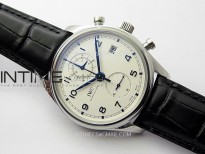 Portugieser Chrono Classic 42 IW390406 ZF 1:1 Best Edition White Dial Blue Markers on Black Leather Strap A7750