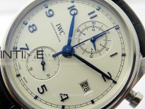 Portugieser Chrono Classic 42 IW390406 ZF 1:1 Best Edition White Dial Blue Markers on Black Leather Strap A7750