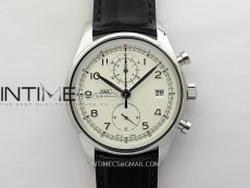 Portugieser Chrono Classic 42 IW390403 ZF 1:1 Best Edition White Dial Silver Markers on Black Leather Strap A7750