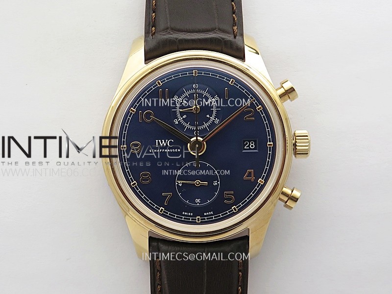 Portugieser Chrono Classic 42 IW3904 RG AZF 1:1 Best Edition Blue dial on Brown Leather Strap A7750