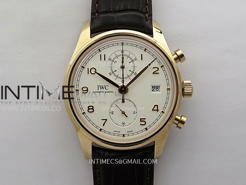 Portugieser Chrono Classic 42 IW3904 RG AZF 1:1 Best Edition White dial on Brown Leather Strap A7750