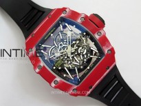 RM035-02 Real Red NTPT Carbon ZF 1:1 Best Edition Skeleton Dial on Black Rubber Strap V4