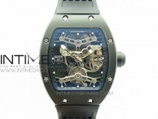 RM027 Titanium DLC Real Tourbillon EURF Best Edition Skeleton Skull Dial on Black Rubber Strap