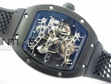 RM027 Titanium DLC Real Tourbillon EURF Best Edition Skeleton Skull Dial on Black Rubber Strap