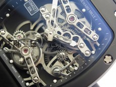 RM027 Titanium DLC Real Tourbillon EURF Best Edition Skeleton Skull Dial on Black Rubber Strap