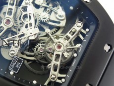 RM027 Titanium DLC Real Tourbillon EURF Best Edition Skeleton Skull Dial on Black Rubber Strap