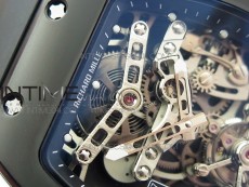 RM027 Titanium DLC Real Tourbillon EURF Best Edition Skeleton Skull Dial on Black Rubber Strap