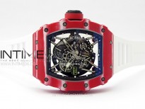 RM035-02 Real Red NTPT Carbon ZF 1:1 Best Edition Skeleton Dial on White Rubber Strap V4