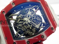 RM035-02 Real Red NTPT Carbon ZF 1:1 Best Edition Skeleton Dial on White Rubber Strap V4