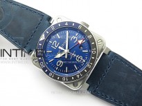 BR03-93 GMT Blue/Black Bezle SS B12 Best Edition Blue Dial on Blue Leather Strap A2836 (Free Leather Strap)
