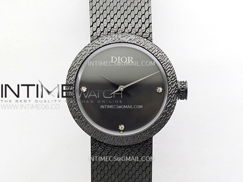 La D de dior Satine DLC Case 8848F 1:1 Best Edition Black Dial on DLC bracelet Swiss Quartz