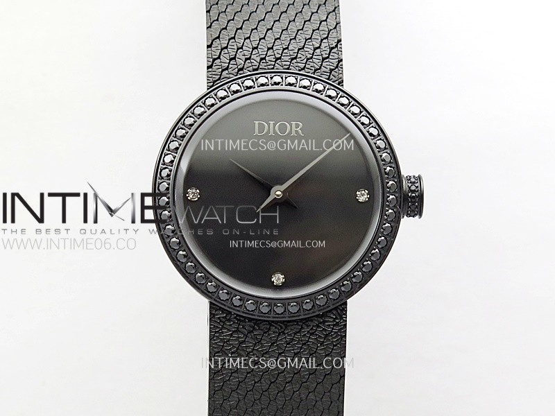 La D de dior Satine Diamond Bezel DLC Case 8848F 1:1 Best Edition Black Dial on DLC bracelet Swiss Quartz