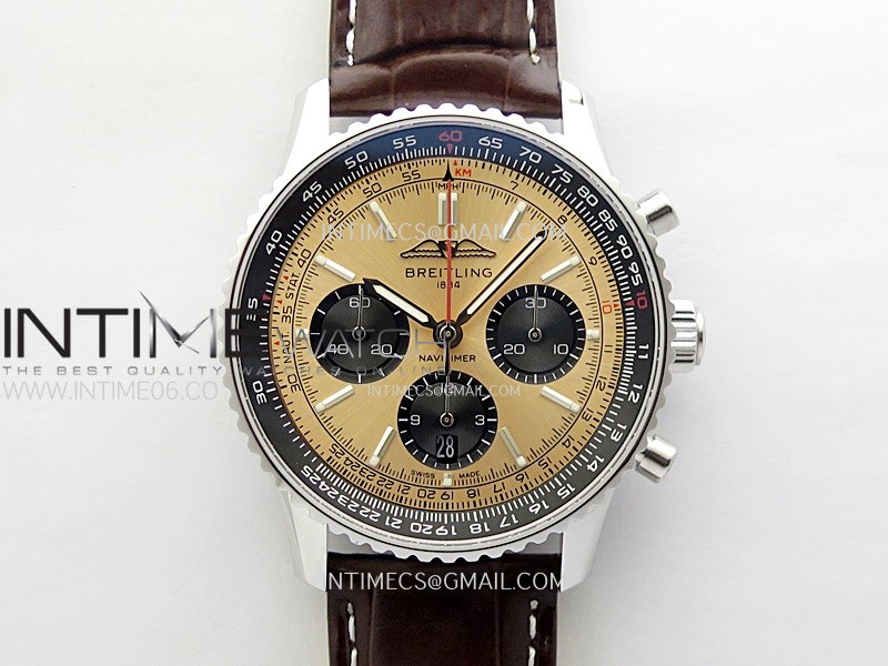 Navitimer B01 43mm SS B50 Best Edition RG Dial Black Subdial On Brown Leather Strap A7750