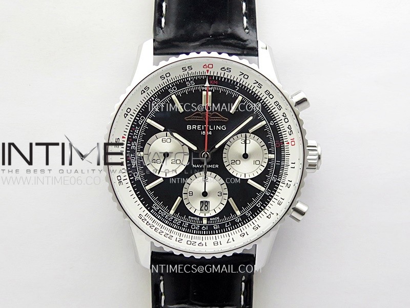 Navitimer B01 43mm SS B50 Best Edition Black Dial White Subdial On Black Leather Strap A7750