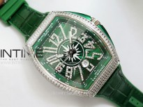 Vanguard V45 Full Diamonds ABF Best Edition Green Dial Diamonds Markers On Green Gummy Strap A2824
