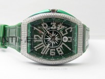 Vanguard V45 Full Diamonds ABF Best Edition Green Dial Diamonds Markers On Green Gummy Strap A2824