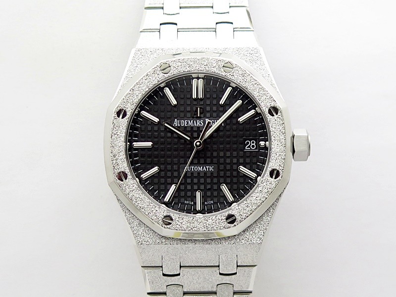 Royal Oak 37mm 15454 Frosted SS APSF 1:1 Best Edition Black Textured Dial on Frosted SS Bracelet SA3120 Super Clone