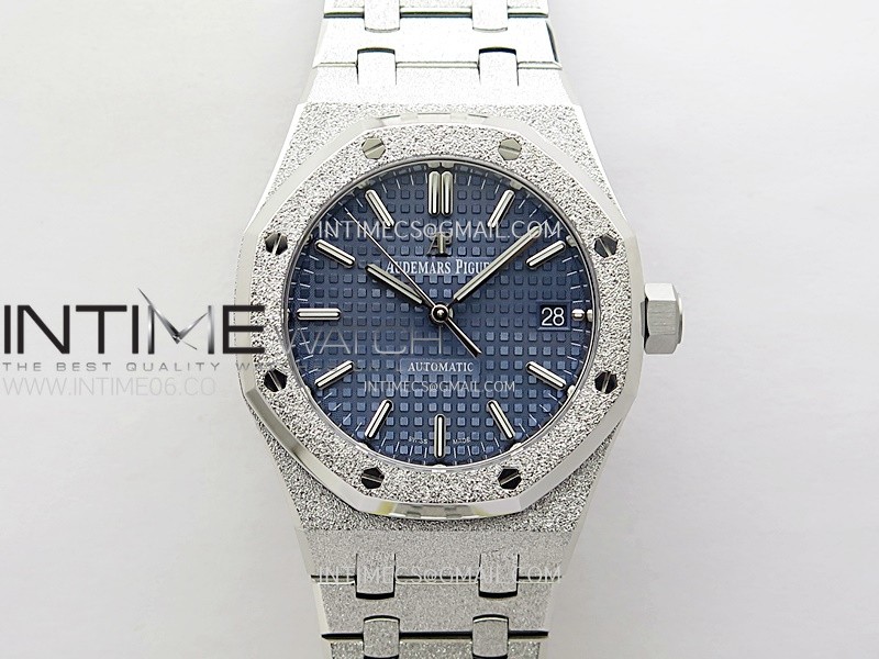 Royal Oak 37mm 15454 Frosted SS APSF 1:1 Best Edition Blue Textured Dial on Frosted SS Bracelet SA3120 Super Clone