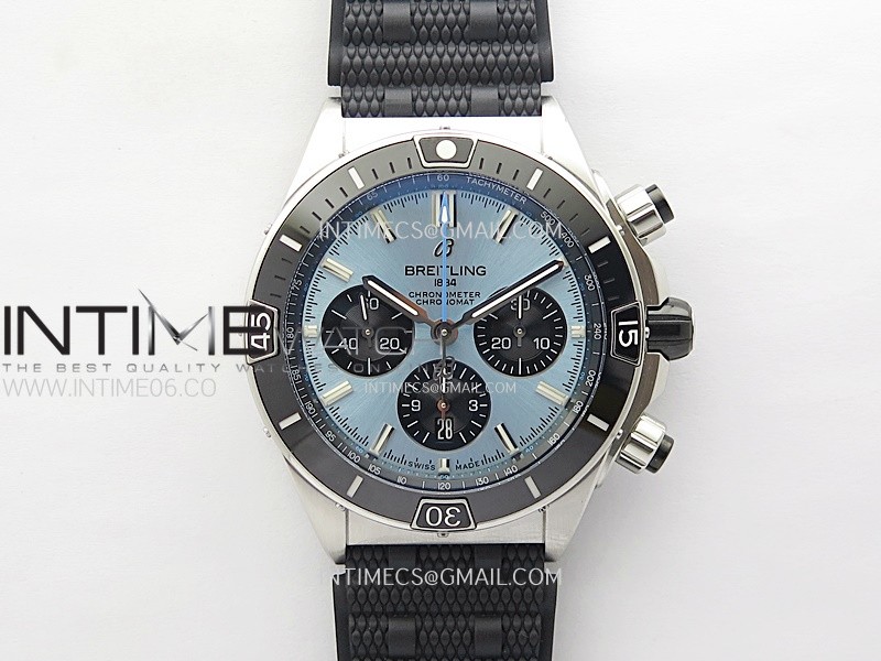 Chronomat B01 44mm SS BLSF 1:1 Best Edition Ice Blue Dial on Black Rubber Strap A7750 to Cal.01