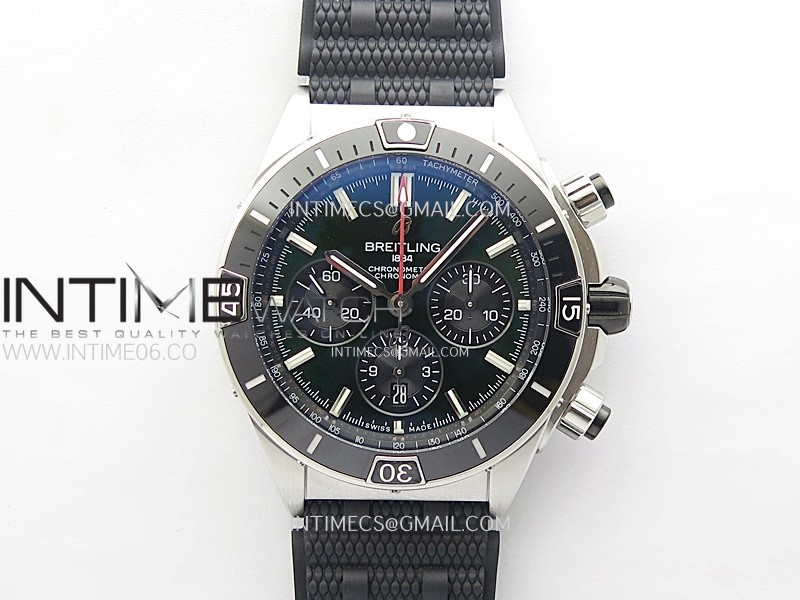 Chronomat B01 44mm SS BLSF 1:1 Best Edition Green Dial on Black Rubber Strap A7750 to Cal.01