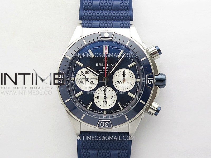 Chronomat B01 44mm SS BLSF 1:1 Best Edition Blue Dial on Blue Rubber Strap A7750 to Cal.01
