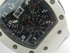 RM011 Real White Ceramic Chronograph KVF 1:1 Best Edition Crystal Skeleton Dial Blue on White Rubber Strap A7750