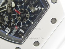 RM011 Real White Ceramic Chronograph KVF 1:1 Best Edition Crystal Skeleton Dial Blue on White Rubber Strap A7750
