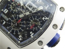 RM011 Real White Ceramic Chronograph KVF 1:1 Best Edition Crystal Skeleton Dial Blue on White Rubber Strap A7750