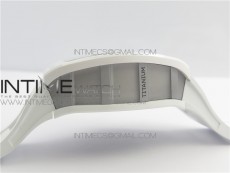 RM011 Real White Ceramic Chronograph KVF 1:1 Best Edition Crystal Skeleton Dial Blue on White Rubber Strap A7750