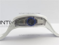 RM011 Real White Ceramic Chronograph KVF 1:1 Best Edition Crystal Skeleton Dial Blue on White Rubber Strap A7750