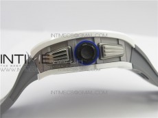 RM011 Real White Ceramic Chronograph KVF 1:1 Best Edition Crystal Skeleton Dial Blue on Gray Rubber Strap A7750