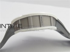 RM011 Real White Ceramic Chronograph KVF 1:1 Best Edition Crystal Skeleton Dial Blue on Gray Rubber Strap A7750