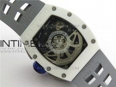 RM011 Real White Ceramic Chronograph KVF 1:1 Best Edition Crystal Skeleton Dial Blue on Gray Rubber Strap A7750