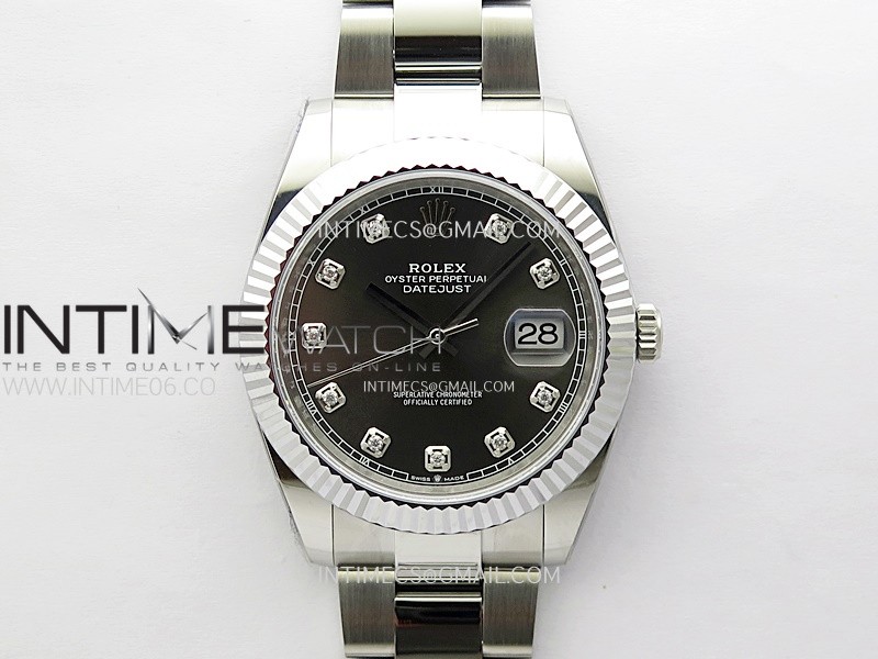 DateJust 41mm 126334 904 SS AR+F 1:1 Best Edition Fluted Bezel Gray Dial Diamond Markers on Oyster Bracelet SH3235