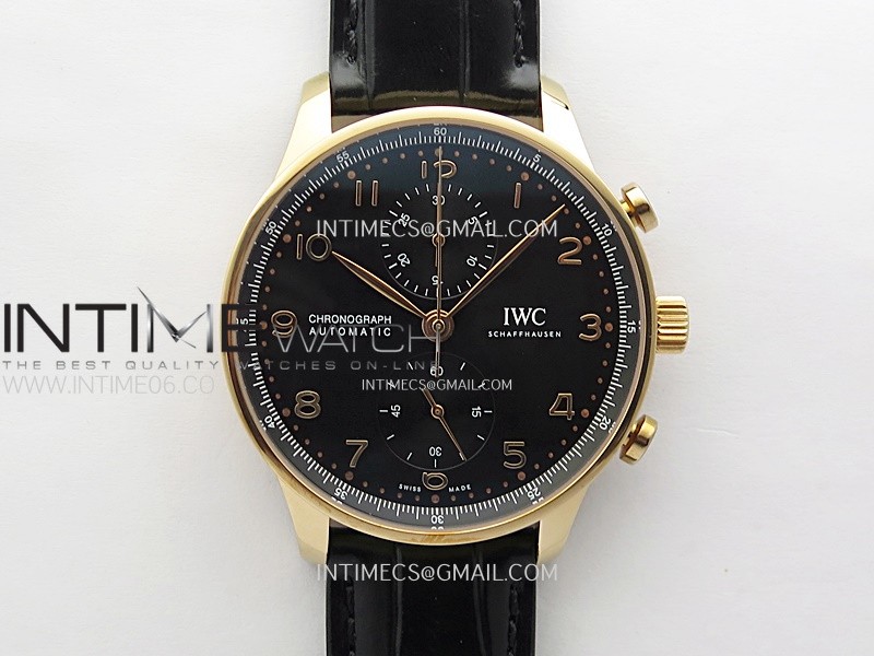Portuguese Chrono IW371609 RG ZF 1:1 Best Edition Black Dial on Black Leather Strap A69355