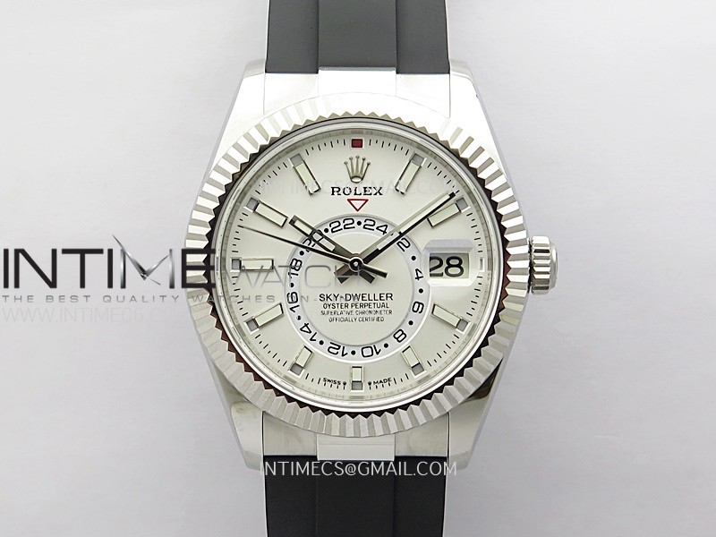 Sky-Dweller 326934 904L SS Noob 1:1 Best Edition White Dial on Black Rubber Strap Asian 23J to 9001