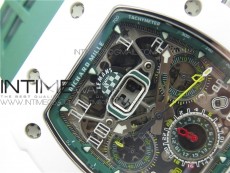 RM011 Real White Ceramic Chronograph KVF 1:1 Best Edition Crystal Skeleton Dial Green on Green Rubber Strap A7750