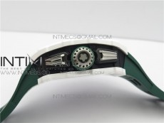 RM011 Real White Ceramic Chronograph KVF 1:1 Best Edition Crystal Skeleton Dial Green on Green Rubber Strap A7750
