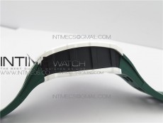 RM011 Real White Ceramic Chronograph KVF 1:1 Best Edition Crystal Skeleton Dial Green on Green Rubber Strap A7750