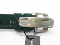RM011 Real White Ceramic Chronograph KVF 1:1 Best Edition Crystal Skeleton Dial Green on Green Rubber Strap A7750