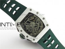 RM011 Real White Ceramic Chronograph KVF 1:1 Best Edition Crystal Skeleton Dial Green on Green Rubber Strap A7750