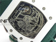 RM011 Real White Ceramic Chronograph KVF 1:1 Best Edition Crystal Skeleton Dial Green on Green Rubber Strap A7750