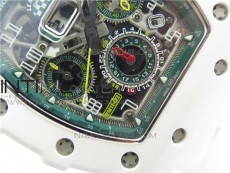 RM011 Real White Ceramic Chronograph KVF 1:1 Best Edition Crystal Skeleton Dial Green on Green Rubber Strap A7750