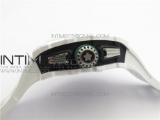 RM011 Real White Ceramic Chronograph KVF 1:1 Best Edition Crystal Skeleton Dial Green on White Rubber Strap A7750