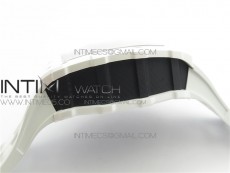 RM011 Real White Ceramic Chronograph KVF 1:1 Best Edition Crystal Skeleton Dial Green on White Rubber Strap A7750