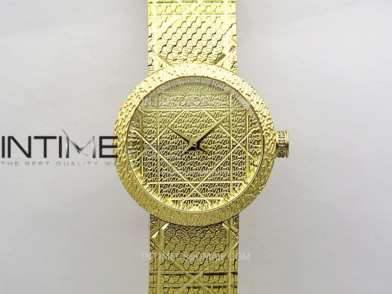 La D de dior Satine 25mm YG Case 8848F 1:1 Best Edition Gold Dial on YG bracelet Swiss Quartz