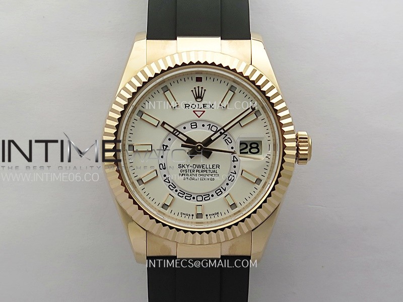 Sky-Dweller 336235 RG Noob 1:1 Best Edition White Dial on Black Rubber Strap Asian 23J to 9001