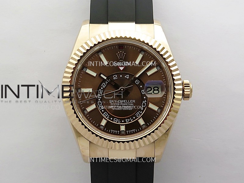 Sky-Dweller 336235 RG Noob 1:1 Best Edition Brown Dial on Black Rubber Strap Asian 23J to 9001