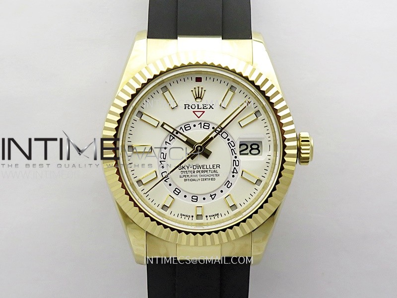 Sky-Dweller 336238 YG Noob 1:1 Best Edition White Dial on Black Rubber Strap Asian 23J to 9001